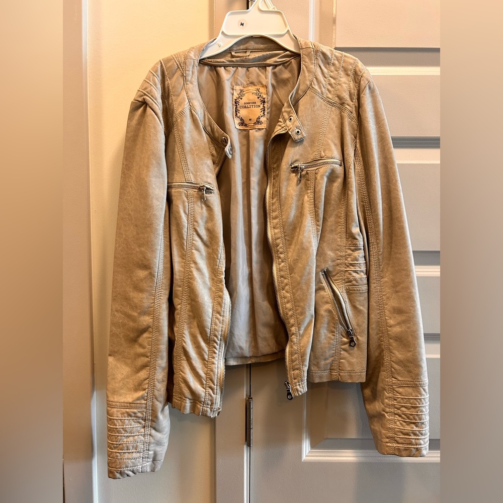 Women's Taupe Faux Leather Moto Jacket